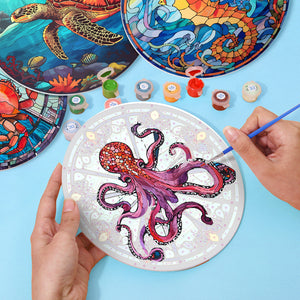 Set di 4 Tovagliette da Dipingere con i numeri (20cm diametro) - Creature dell'Oceano