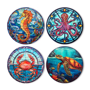 Set di 4 Tovagliette da Dipingere con i numeri (20cm diametro) - Creature dell'Oceano