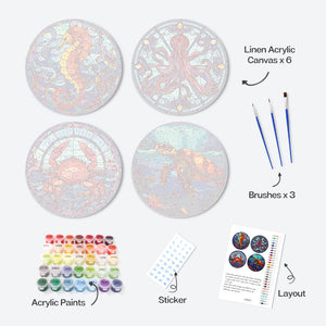 Set di 4 Tovagliette da Dipingere con i numeri (20cm diametro) - Creature dell'Oceano