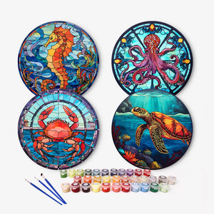 Set di 4 Tovagliette da Dipingere con i numeri (20cm diametro) - Creature dell'Oceano