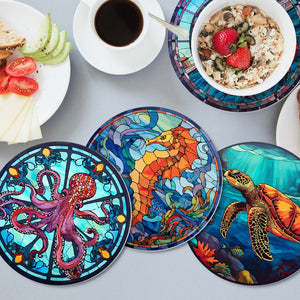 Set di 4 Tovagliette da Dipingere con i numeri (20cm diametro) - Creature dell'Oceano
