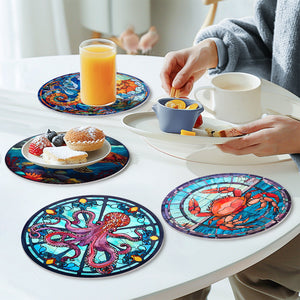 Set di 4 Tovagliette da Dipingere con i numeri (20cm diametro) - Creature dell'Oceano