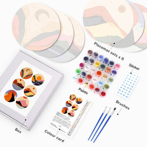 Set di 6 Tovagliette da Dipingere con i numeri (20cm diametro) - Montagna Astratta Moderna