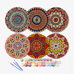 Set di 6 Tovagliette da Dipingere con i numeri (20cm diametro) -  Mandala Bohème Rotondo