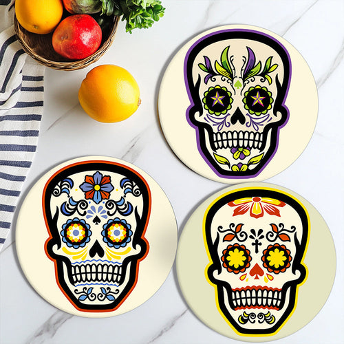 Dipingere con i numeri Set di Tovagliette 20 cm (6 pezzi) - Teschio Colorato del Giorno dei Morti