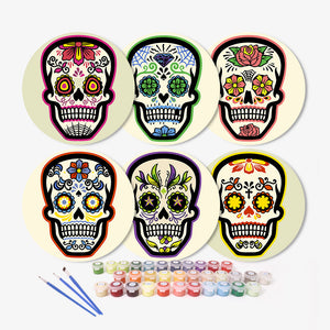 Set di 6 Tovagliette da Dipingere con i numeri (20cm diametro) - Teschio Colorato