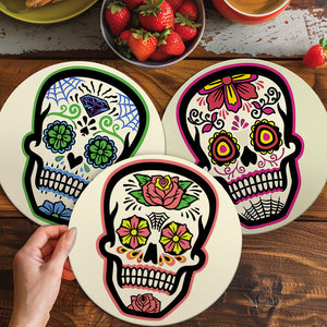 Set di 6 Tovagliette da Dipingere con i numeri (20cm diametro) - Teschio Colorato