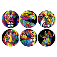 Carica l&#39;immagine nel visualizzatore di Gallery, Set di 6 Tovagliette da Dipingere con i numeri (20cm diametro) - Animal Pop Art
