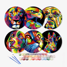 Carica l&#39;immagine nel visualizzatore di Gallery, Set di 6 Tovagliette da Dipingere con i numeri (20cm diametro) - Animal Pop Art