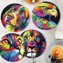 Carica l'immagine nel visualizzatore di Gallery, Set di 6 Tovagliette da Dipingere con i numeri (20cm diametro) - Animal Pop Art