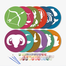 Carica l&#39;immagine nel visualizzatore di Gallery, Set di 12 Tovagliette da Dipingere con i numeri (20cm diametro) - Serie Segni Zodiacali 1