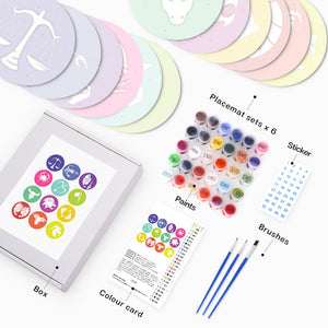 Set di 12 Tovagliette da Dipingere con i numeri (20cm diametro) - Serie Segni Zodiacali 2