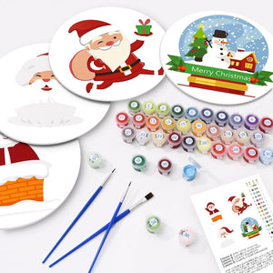 Set di 4 Tovagliette da Dipingere con i numeri (20cm diametro) - Babbo Natale e Sorrisi Innevati