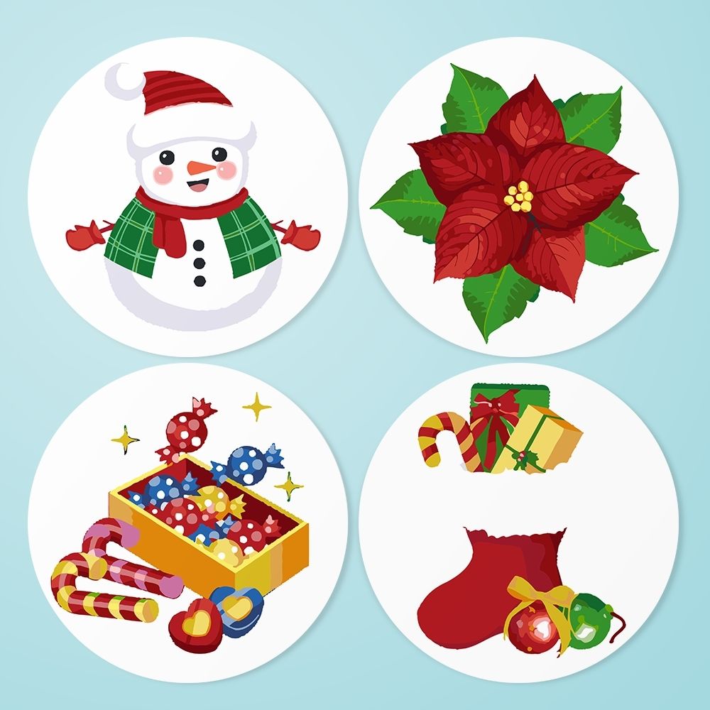 Set di 4 Tovagliette da Dipingere con i numeri (20cm diametro) - Pupazzi di Neve Figured'Art