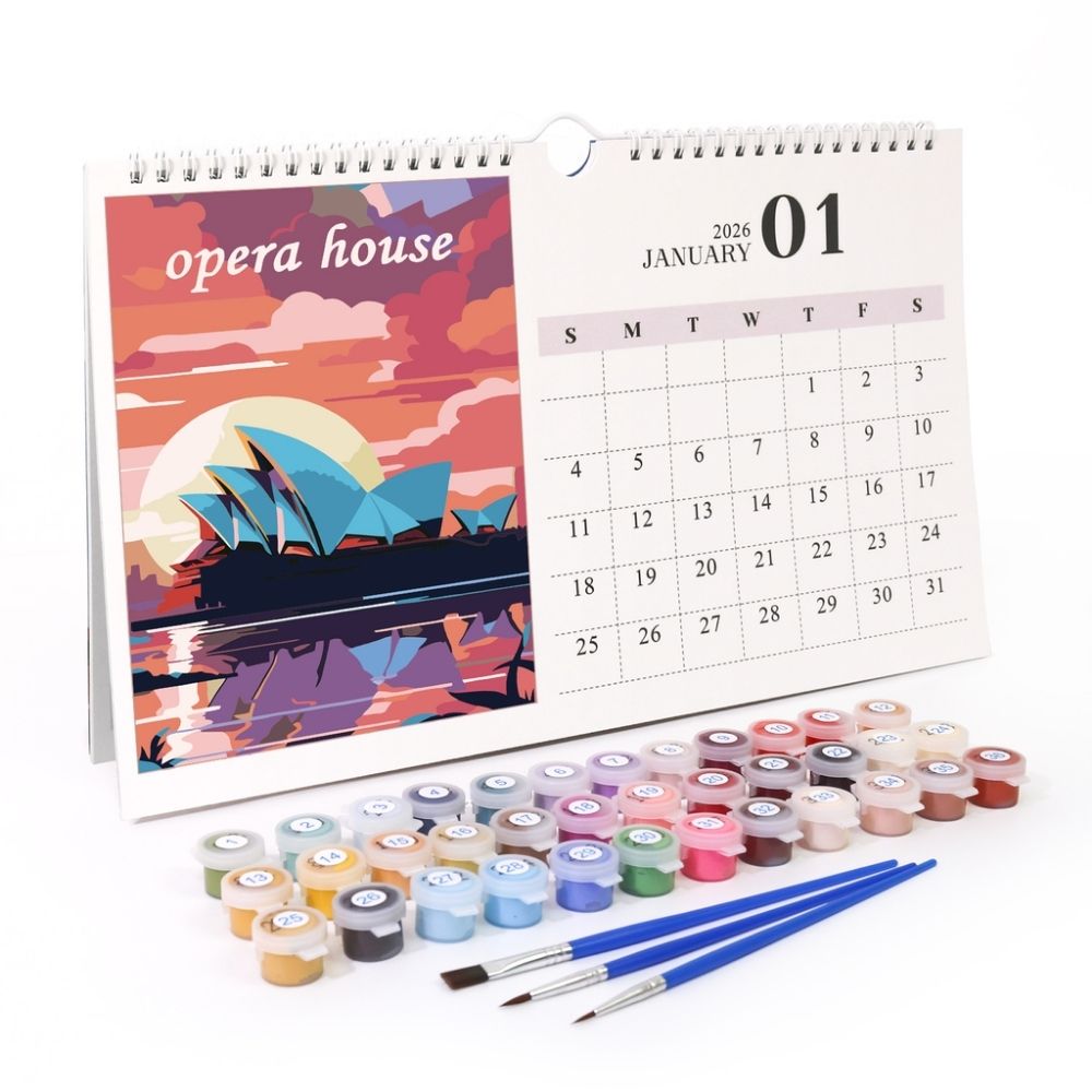 Calendario Da Tavolo 2026 Dipingi Con I Numeri - Kit Completo Con Colori Acrilici E Pennelli, Decorazione Floreale