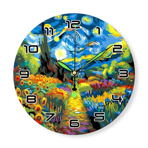 Orologio da Dipingere con i Numeri - Notte Stellata e Girasoli
