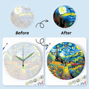 Orologio da Dipingere con i Numeri - Notte Stellata e Girasoli