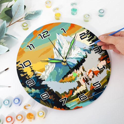 Orologio da Dipingere con i Numeri - Montagna al Tramonto Figured'Art