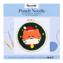 Carica l&#39;immagine nel visualizzatore di Gallery, Punch Needle Kit Gatto con cappello di Babbo Natale