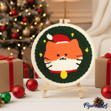 Carica l&#39;immagine nel visualizzatore di Gallery, Punch Needle Kit Gatto con cappello di Babbo Natale