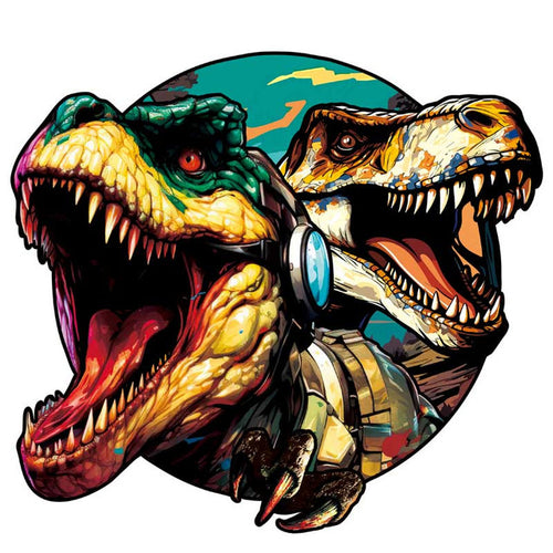 Puzzle 2D in legno - Dinosauri Hipster Gemelli