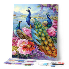 Carica l'immagine nel visualizzatore di Gallery, Diamond Painting - Pavoni e fiori sul lago