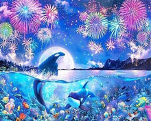 Carica l'immagine nel visualizzatore di Gallery, Diamond Painting - Delfini E Fuochi D'Artificio