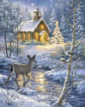 Carica l'immagine nel visualizzatore di Gallery, Diamond Painting - Un cerbiatto che attraversa il fiume d'inverno