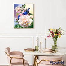 Carica l'immagine nel visualizzatore di Gallery, Diamond Painting - Rose bianche e uccelli blu