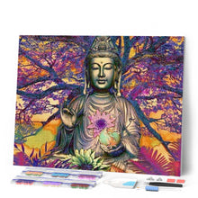 Carica l'immagine nel visualizzatore di Gallery, Diamond Painting - Statua di Buddha davanti a un grande albero