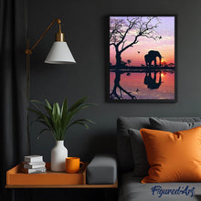 Carica l'immagine nel visualizzatore di Gallery, Diamond Painting - Elefante E Sole Al Tramonto