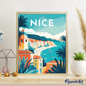 Diamond Painting - Poster di viaggio a Nizza 40x50cm tela già incorniciata