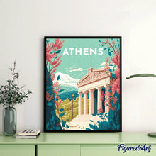 Carica l&#39;immagine nel visualizzatore di Gallery, Diamond Painting - Poster di viaggio ad Atene 40x50cm tela già incorniciata