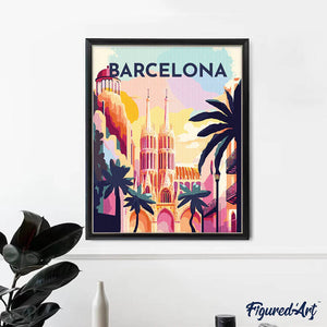 Diamond Painting - Poster di viaggio a Barcellona 40x50cm tela già incorniciata