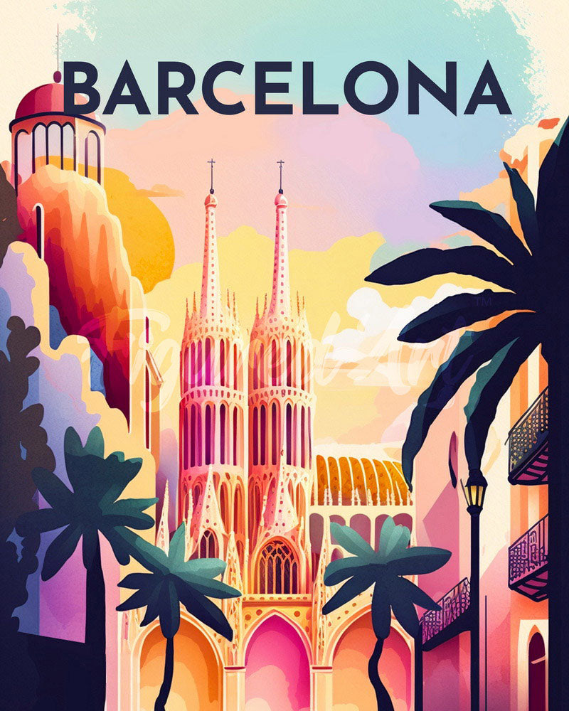 Diamond Painting - Poster di viaggio a Barcellona 40x50cm tela già incorniciata