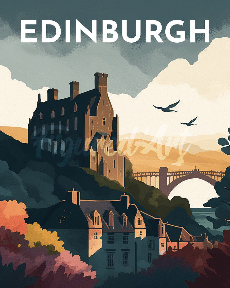 Diamond Painting - Poster di viaggio a Edimburgo 40x50cm tela già incorniciata