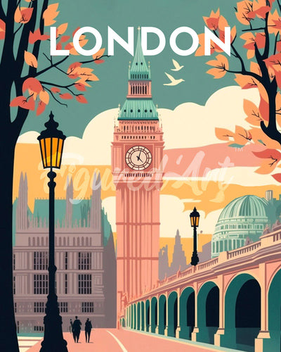 Diamond Painting - Poster di viaggio a Londra 2 40x50cm tela già incorniciata