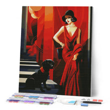 Carica l'immagine nel visualizzatore di Gallery, Diamond Painting - Donna con il suo cane Art Deco