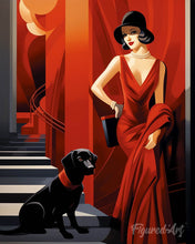 Carica l'immagine nel visualizzatore di Gallery, Diamond Painting - Donna con il suo cane Art Deco