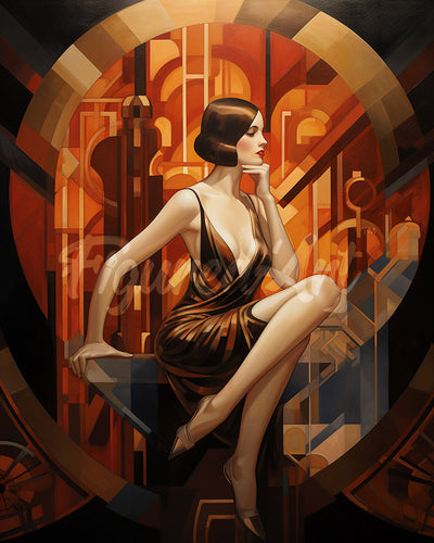 Diamond Painting - Donna seduta Art Deco 40x50cm tela già incorniciata