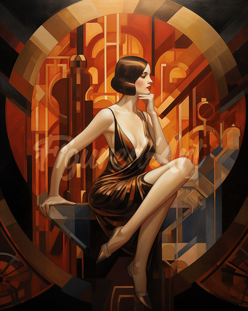 Diamond Painting - Donna seduta Art Deco 40x50cm tela già incorniciata