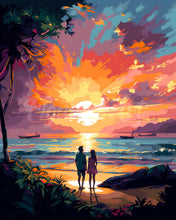 Carica l'immagine nel visualizzatore di Gallery, Diamond Painting - Coppia al Tramonto  40x50cm tela già incorniciata