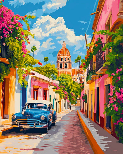 Diamond Painting - Auto Vintage a Città del Messico 40x50cm tela già incorniciata