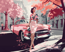 Carica l'immagine nel visualizzatore di Gallery, Diamond Painting - Donna e Auto Vintage Rosa