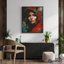 Carica l&#39;immagine nel visualizzatore di Gallery, Diamond Painting - Donna con Sciarpa Rossa