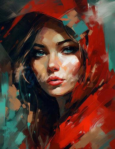 Diamond Painting - Donna con Sciarpa Rossa