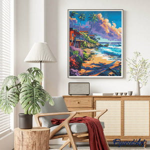 Diamond Painting - Case sulla spiaggia 40x50cm tela già incorniciata