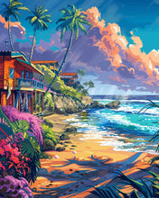 Carica l&#39;immagine nel visualizzatore di Gallery, Diamond Painting - Case sulla spiaggia 40x50cm tela già incorniciata