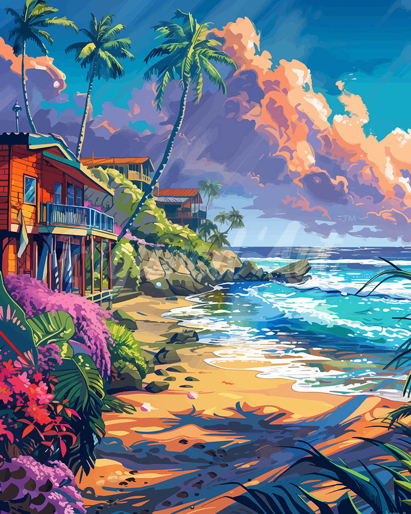 Diamond Painting - Case sulla spiaggia 40x50cm tela già incorniciata
