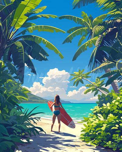 Diamond Painting - Paradiso tropicale del surf 40x50cm tela già incorniciata